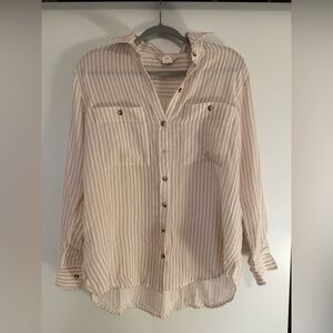 Club Monaco Beige and White Striped Shirt
